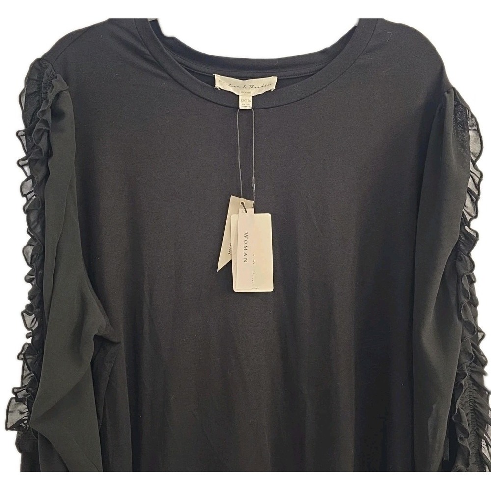 NEW Elegant Black Sheer Ruffles Long Sleeve Chelsea & Theodore Womens 3X